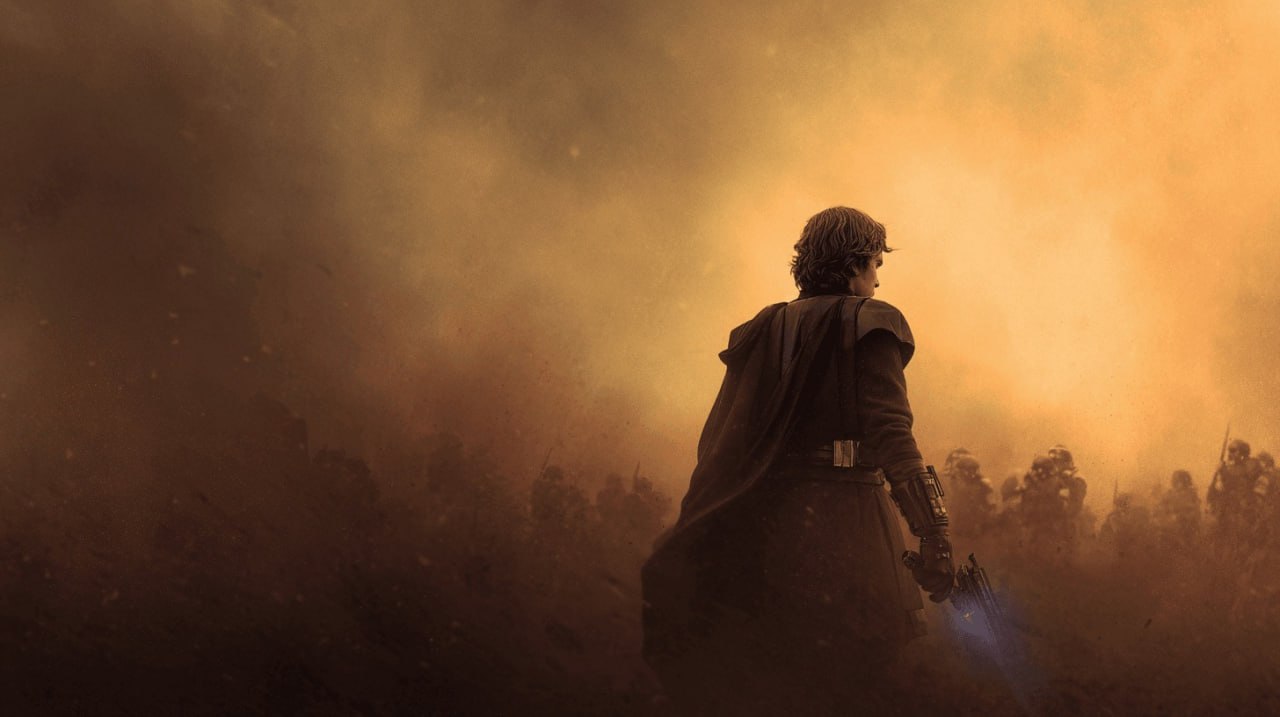 Атмосферная обложка с Энакином в тёплом боевом свете на фоне силуэтов клонов, передающая образ генерала, за которым идут