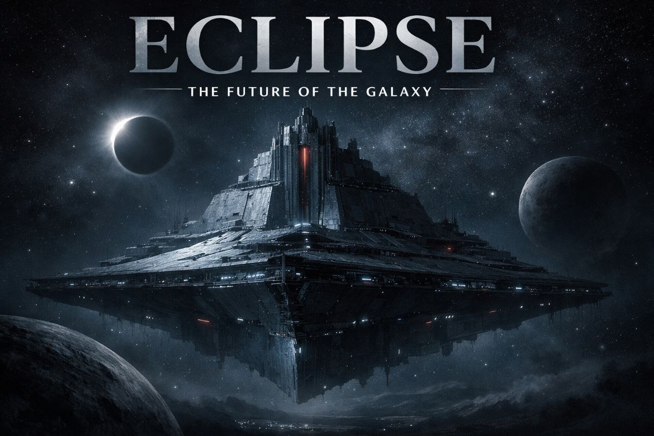 Гигантская тёмная космическая структура нависает над галактикой, создавая ощущение новой угрозы и неопределённого будущего